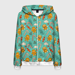 Толстовка 3D на молнии мужская Новогодний паттерн печенье с конфетами, цвет: 3D-белый