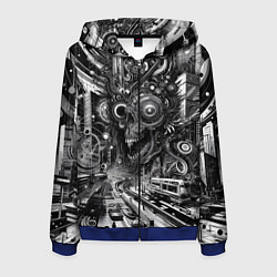 Толстовка 3D на молнии мужская Cyber urban skull - ai art fantasy, цвет: 3D-синий