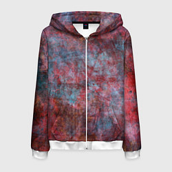 Толстовка 3D на молнии мужская Абстракция - red rust on blue, цвет: 3D-белый