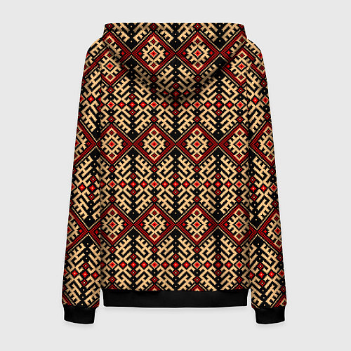 Мужская толстовка на молнии Славянский вышивной орнамент макошь / 3D-Черный – фото 2