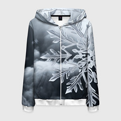Толстовка 3D на молнии мужская Снежинка на черно белое, цвет: 3D-белый
