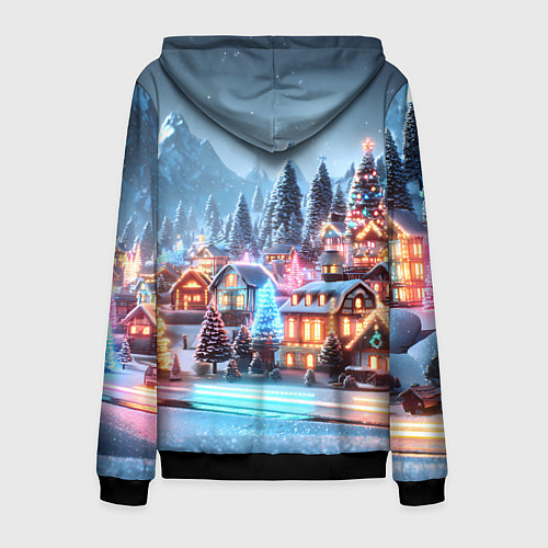 Мужская толстовка на молнии Городок в новогодних огоньках / 3D-Черный – фото 2
