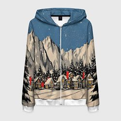 Мужская толстовка на молнии Небольшой новогодний город в горах