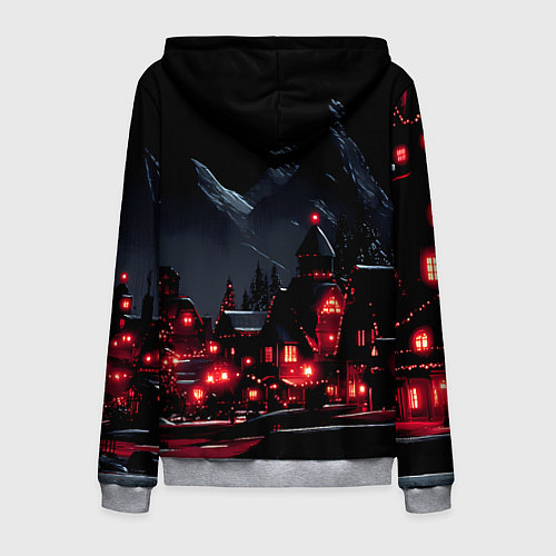 Мужская толстовка на молнии Новогодняя ночь и красные гирлянды / 3D-Меланж – фото 2
