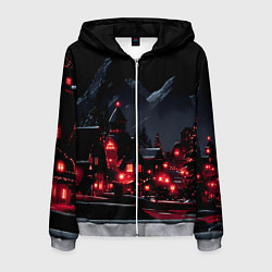 Толстовка 3D на молнии мужская Новогодняя ночь и красные гирлянды, цвет: 3D-меланж