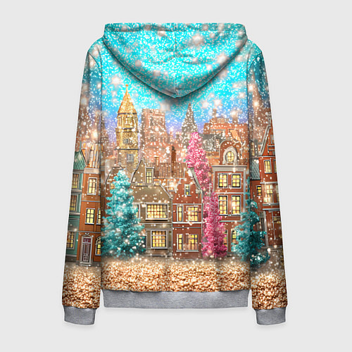 Мужская толстовка на молнии Новогодний город в блестках / 3D-Меланж – фото 2