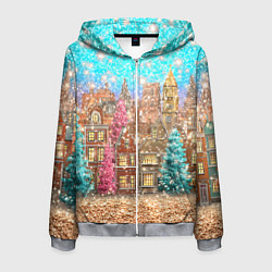 Мужская толстовка на молнии Новогодний город в блестках