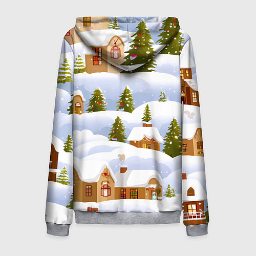 Мужская толстовка на молнии Новогодние домики и елочки / 3D-Меланж – фото 2
