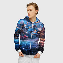 Толстовка 3D на молнии мужская Новогодний двор в блестках, цвет: 3D-белый — фото 2