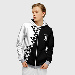 Толстовка 3D на молнии мужская Juventus черно белая геометрия текстура, цвет: 3D-меланж — фото 2