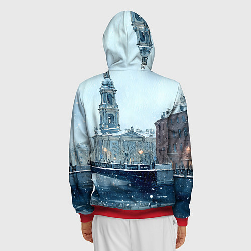 Мужская толстовка на молнии Зимний Питер / 3D-Красный – фото 4