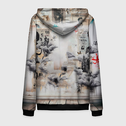 Мужская толстовка на молнии Кошка Корниш-рекс - ретро граффити / 3D-Черный – фото 2