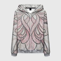 Толстовка 3D на молнии мужская Нежно розовый орнамент из перьев, цвет: 3D-меланж