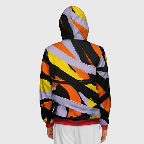 Мужская толстовка на молнии Полоски краски абстракция / 3D-Красный – фото 4