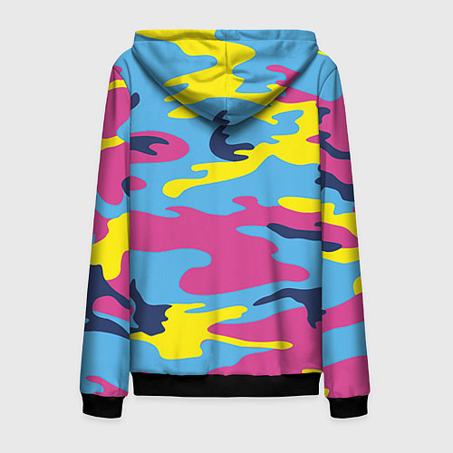 Мужская толстовка на молнии Камуфляж: голубой/розовый/желтый / 3D-Черный – фото 2