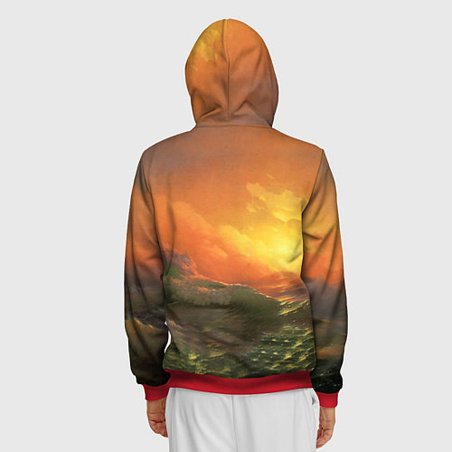 Мужская толстовка на молнии Айвазовский - 9 Вал / 3D-Красный – фото 4