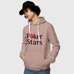 Толстовка-худи хлопковая мужская Poker Stars, цвет: пыльно-розовый — фото 2