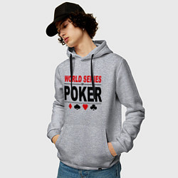 Толстовка-худи хлопковая мужская World series of poker цвета меланж — фото 2