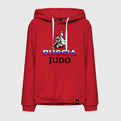 Толстовка-худи хлопковая мужская Russia judo, цвет: красный