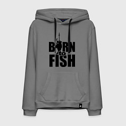 Толстовка-худи хлопковая мужская Born to fish, цвет: серый