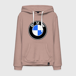 Толстовка-худи хлопковая мужская Logo BMW, цвет: пыльно-розовый