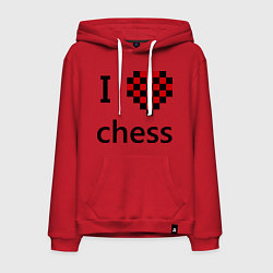 Толстовка-худи хлопковая мужская I love chess, цвет: красный