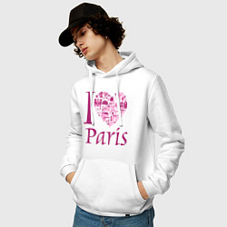 Толстовка-худи хлопковая мужская I love Paris, цвет: белый — фото 2