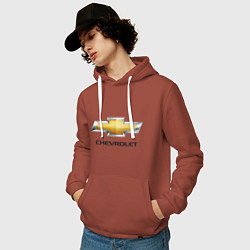 Толстовка-худи хлопковая мужская Chevrolet логотип, цвет: кирпичный — фото 2