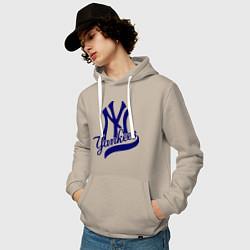 Толстовка-худи хлопковая мужская NY - Yankees, цвет: миндальный — фото 2