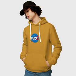 Толстовка-худи хлопковая мужская NASA N7, цвет: горчичный — фото 2