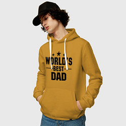 Толстовка-худи хлопковая мужская Worlds best DADDY, цвет: горчичный — фото 2