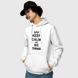 Толстовка-худи хлопковая мужская Keep Calm & Be Swag, цвет: белый — фото 2