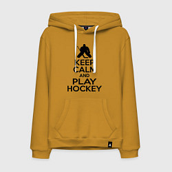 Толстовка-худи хлопковая мужская Keep Calm & Play Hockey, цвет: горчичный
