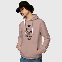 Толстовка-худи хлопковая мужская Keep Calm & Drink Tea, цвет: пыльно-розовый — фото 2