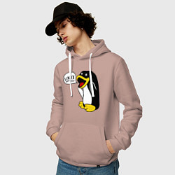 Толстовка-худи хлопковая мужская Пингвин: Linux, цвет: пыльно-розовый — фото 2