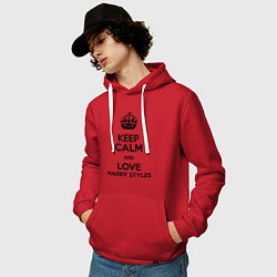 Толстовка-худи хлопковая мужская Keep Calm & Love Harry Styles, цвет: красный — фото 2