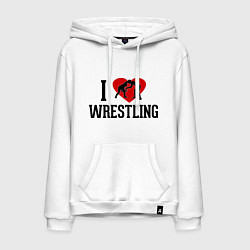 Толстовка-худи хлопковая мужская I love wrestling, цвет: белый