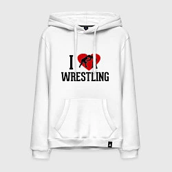 Толстовка-худи хлопковая мужская I love wrestling, цвет: белый