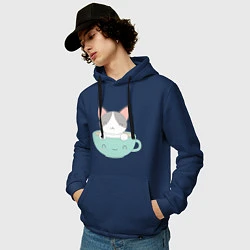 Толстовка-худи хлопковая мужская Чайный котик, цвет: тёмно-синий — фото 2