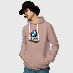 Толстовка-худи хлопковая мужская BMW оскал, цвет: пыльно-розовый — фото 2