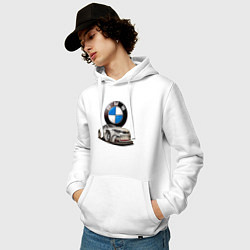 Толстовка-худи хлопковая мужская BMW оскал, цвет: белый — фото 2