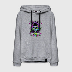 Толстовка-худи хлопковая мужская Crazy skull - skateboard, цвет: меланж