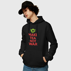 Толстовка-худи хлопковая мужская Make tea not war, цвет: черный — фото 2