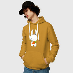 Толстовка-худи хлопковая мужская Зайчик с морковкой, цвет: горчичный — фото 2