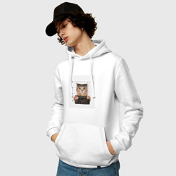 Толстовка-худи хлопковая мужская Арестованный кот, цвет: белый — фото 2