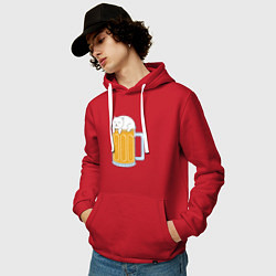 Толстовка-худи хлопковая мужская Beer Cat, цвет: красный — фото 2