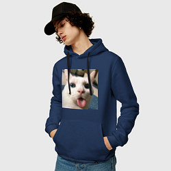 Толстовка-худи хлопковая мужская Мем про кота, цвет: тёмно-синий — фото 2