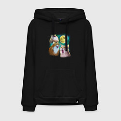 Толстовка-худи хлопковая мужская Котики воют на Луну, цвет: черный