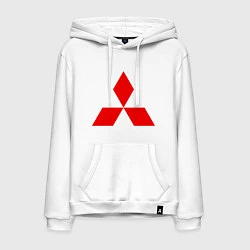 Толстовка-худи хлопковая мужская Красный логотип Митсубиси, цвет: белый