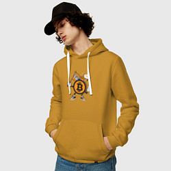Толстовка-худи хлопковая мужская Биткоин BTC, цвет: горчичный — фото 2
